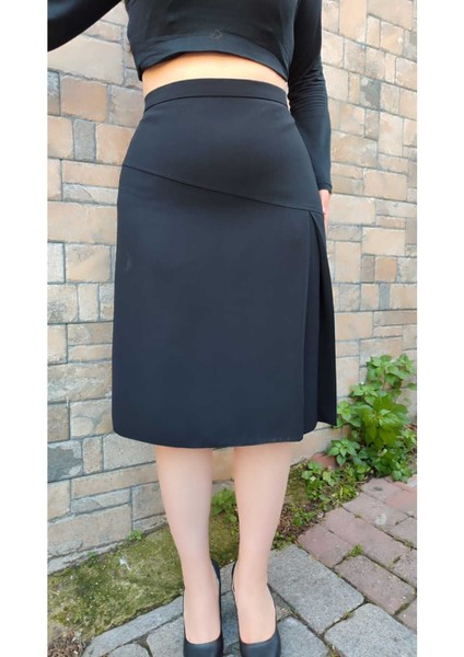 Kısa Büyük Beden Pileli Krep Astarlı Anne Eteği