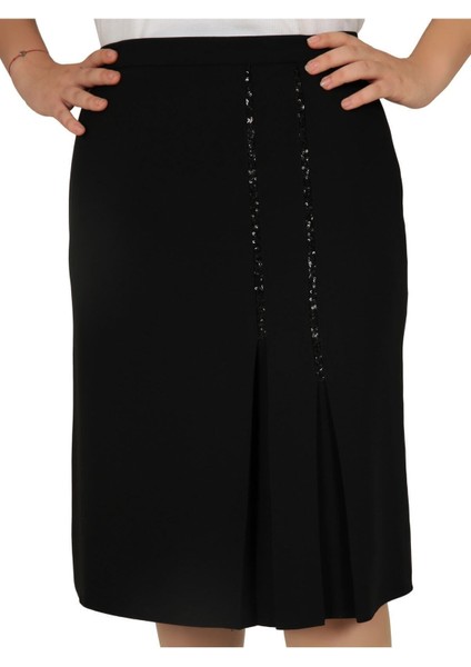 Kısa Büyük Beden Payet Detaylı Pileli Astarlı Krep Etek fiyatları