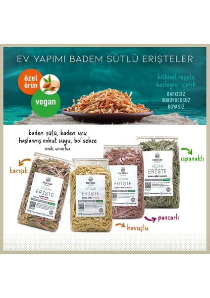 Badem Sütlü Pancarlı Vegan Erişte 500 gr