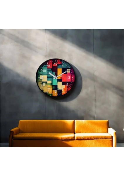 - Dekoratif 3D Baskı Geometrik Desen Yuvarlak Duvar Saati -77