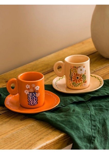 Lcw Home Bej Baskılı 2 Kişilik Porselen Kahve Fincan Takımı 110 ml