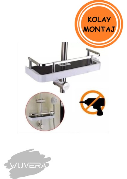 Robot ve Sürgülü Duş Seti Sabunluk Şampuanlık Liflik Lüx Kromajlı Banyo Organizer