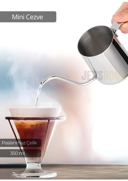 Mini Cezve Paslanmaz Kahve Demliği Indüksiyon Uyumlu Çelik Cezve 350 ml