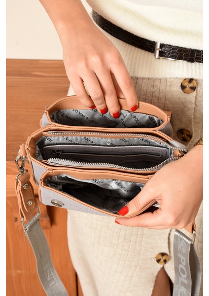 Yeni Sezon Kolon Askılı 4 Bölmeli Gri Kadın Omuz Çantası 21X16CM PBU2174 modelleri