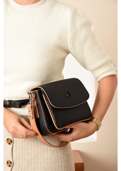 Yeni Sezon Kolon Askılı 4 Bölmeli Siyah Taba Kadın Omuz Çantası 21X16CM PBU2174 fiyatları