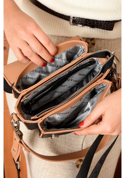 Yeni Sezon Kolon Askılı 4 Bölmeli Siyah Taba Kadın Omuz Çantası 21X16CM PBU2174 modelleri