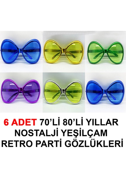Samur Parti Parti Aksesuar & Kostüm 70LI 80LI Yıllar Nostalji Yeşilçam Retro Parti Gözlükleri 6 Adet