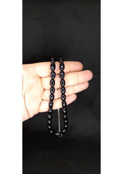 Sevgiliye Özel Hediye Sürmeli Uçak Camı Tesbih Siyah Mavi Renkli Kapsül Kesim H-1357.