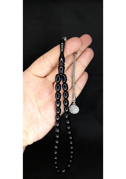 Sevgiliye Özel Hediye Sürmeli Uçak Camı Tesbih Siyah Mavi Renkli Kapsül Kesim H-1357. fiyatları