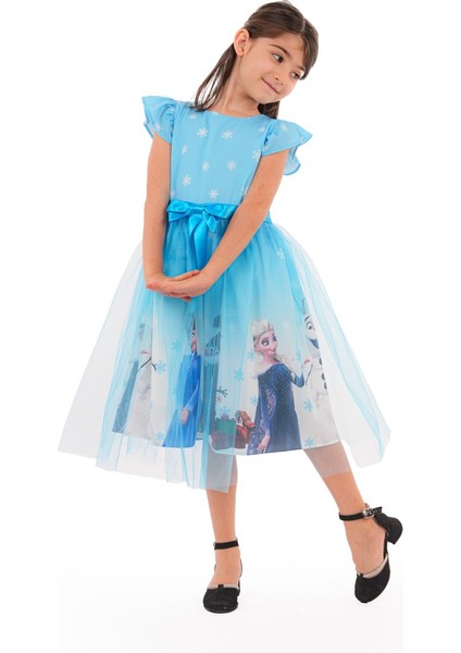 Elsa Tüllü Fiyonklu Parti Doğum Günü Elbisesi Frozen Karlar Ülkesi Elbisesi