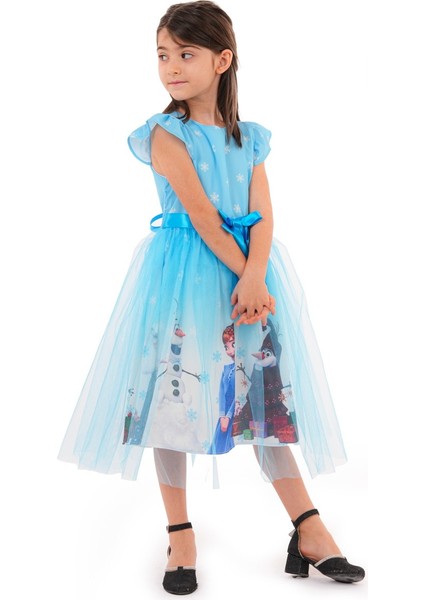 Elsa Tüllü Fiyonklu Parti Doğum Günü Elbisesi Frozen Karlar Ülkesi Elbisesi