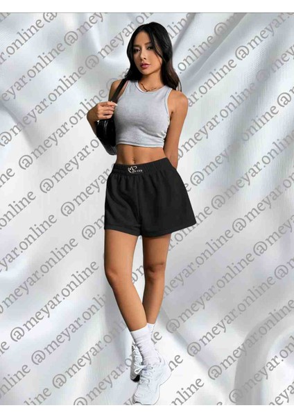 Kadın Beyaz Yüksek Bel Relax Fit Mini Örme Şort
