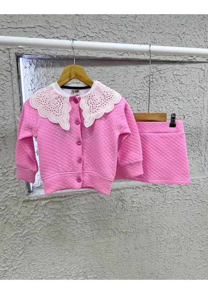 Kız Çocuk 3'lü Etekli Kapitone Takım Pembe Renk fırsatları