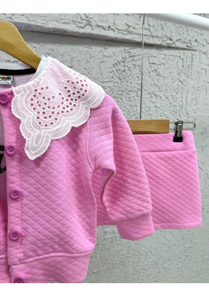 Kız Çocuk 3'lü Etekli Kapitone Takım Pembe Renk indirimleri