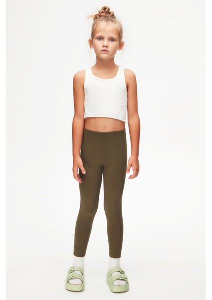 Kamuflaj Yeşil Basic Kız Çocuk Kışlık Tayt