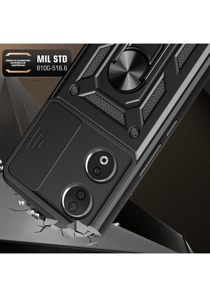 Honor 90 Uyumlu Kılıf Magnetik Standlı Kamera Korumalı Zore Sürgülü Vega Kapak-Siyah modelleri