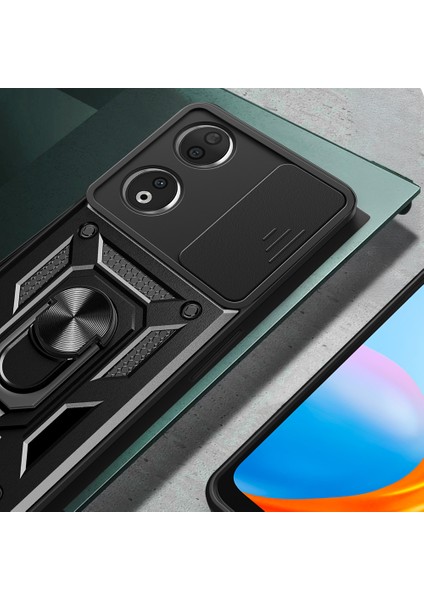 Honor 90 Uyumlu Kılıf Magnetik Standlı Kamera Korumalı Zore Sürgülü Vega Kapak-Siyah indirimleri