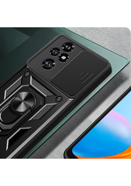 Honor 200 Pro Uyumlu Kılıf Magnetik Standlı Kamera Korumalı Zore Sürgülü Vega Kapak-Mavi indirimleri