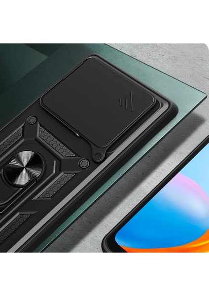 Xiaomi 14T Uyumlu Kılıf Magnetik Standlı Kamera Korumalı Zore Sürgülü Vega Kapak-Siyah indirimleri