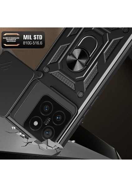 Xiaomi 14T Pro Uyumlu Kılıf Magnetik Standlı Kamera Korumalı Zore Sürgülü Vega Kapak-Siyah modelleri