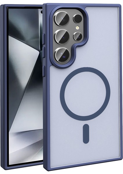 Galaxy S25 Ultra Uyumlu Kılıf Magsafe Şarj Özellikli Mat Arka Yüzey Zore Sio Kapak-Lacivert