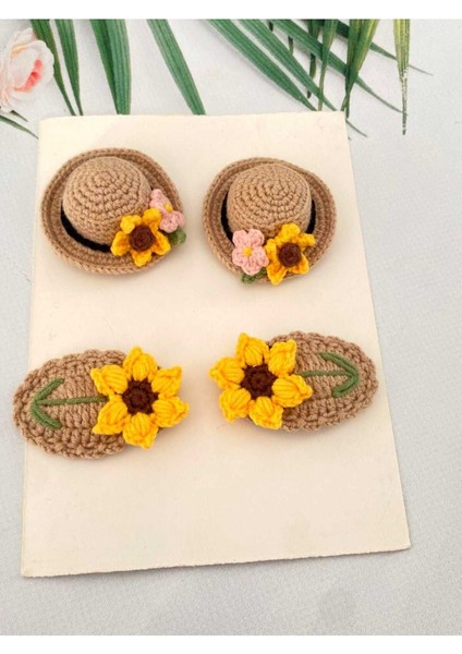 Ayçiçeği Zarafet ve Şıklığı % 100 Cotton El Emeği 4'lü Çıt Çıt Toka Saç Aksesuarı (Her Yaş Grubuna)