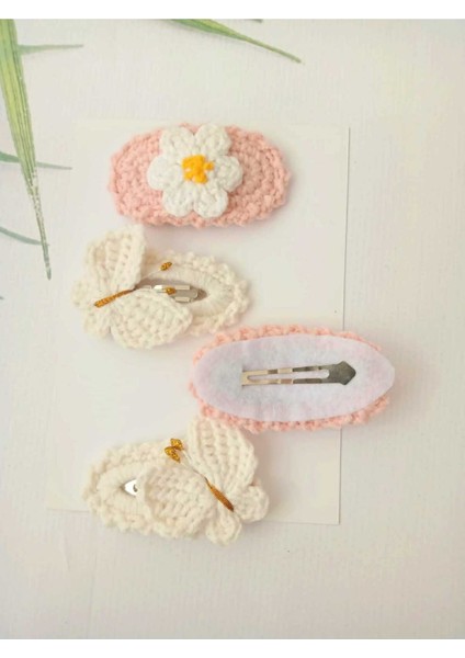 Kelebek -Papatya % 100 Cotton El Emeği 4'lü Çıt Çıt Toka