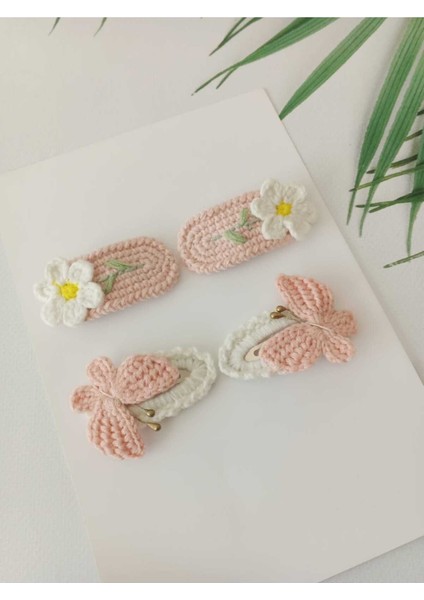 Kelebek -Papatya % 100 Cotton El Emeği 4'lü Çıt Çıt Toka