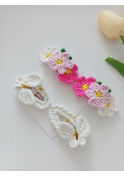 Kelebek -Papatya % 100 Cotton El Emeği 4'lü Çıt Çıt Toka
