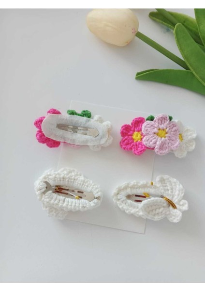 Kelebek -Papatya % 100 Cotton El Emeği 4'lü Çıt Çıt Toka