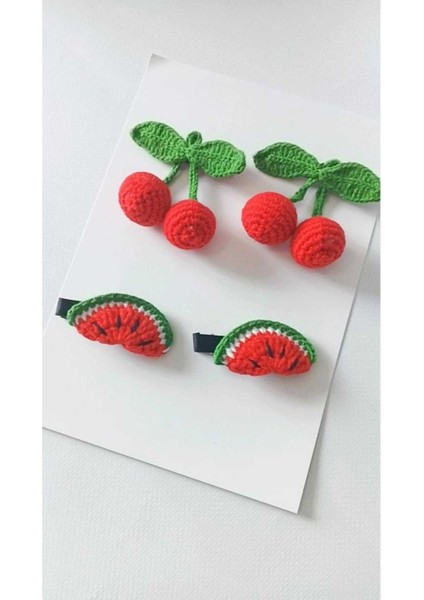 El Emeği Organik Kırmızı Meyve Model 4'lü Toka Set