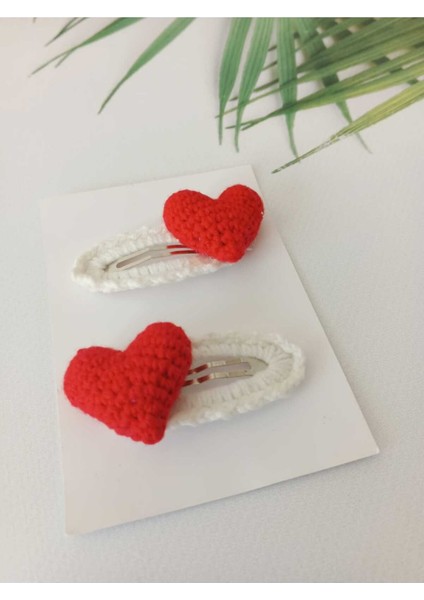 Kırmızı Kalp El Emeği Organik Niş 2'li Çıtçıt Toka/red Heart Hair Accessories Crochet Pattern(2pcs)
