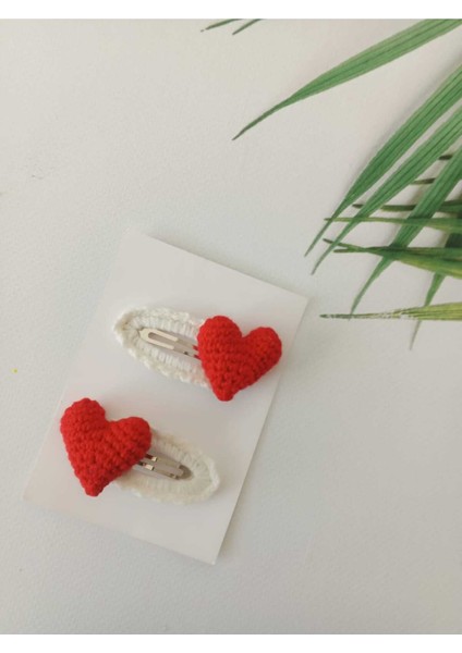 Kırmızı Kalp El Emeği Organik Niş 2'li Çıtçıt Toka/red Heart Hair Accessories Crochet Pattern(2pcs)