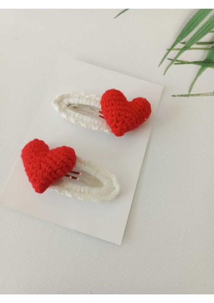 Kırmızı Kalp El Emeği Organik Niş 2'li Çıtçıt Toka/red Heart Hair Accessories Crochet Pattern(2pcs)