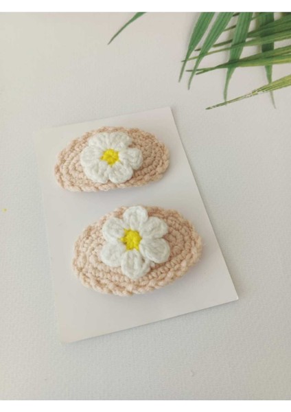Papatya El Emeği Organik Niş 2'li Çıt Çıt Toka / Daisy Hair Accessories Crochet Pattern ( 2pcs )