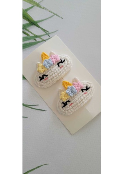 Saç Aksesuarı Unicorn Model El Emeği Örgü Organik Cotton 2'li Çıt Çıt Toka
