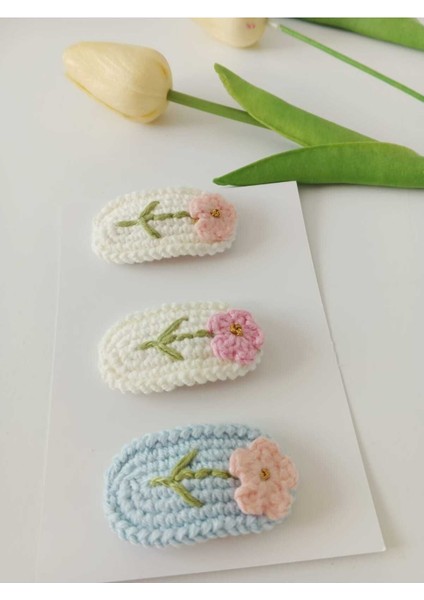 Toka Çiçek Motif El Emeği 3'lü Çıt Çıt Toka Set