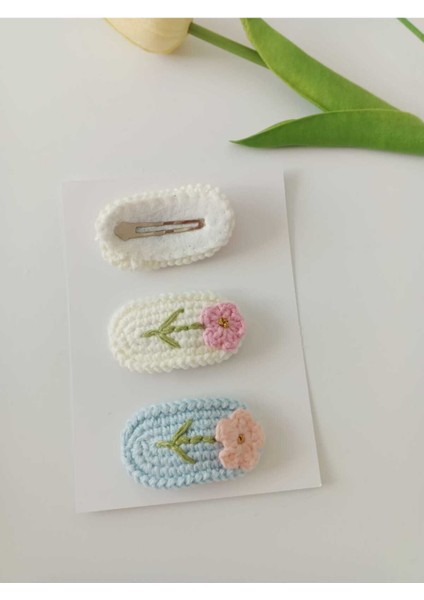 Toka Çiçek Motif El Emeği 3'lü Çıt Çıt Toka Set