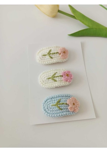 Toka Çiçek Motif El Emeği 3'lü Çıt Çıt Toka Set