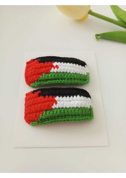 Filistin Devlet Bayrağı Özel Tasarım % 100 Cotton El Emeği 2'li Çıt Çıt Toka Set