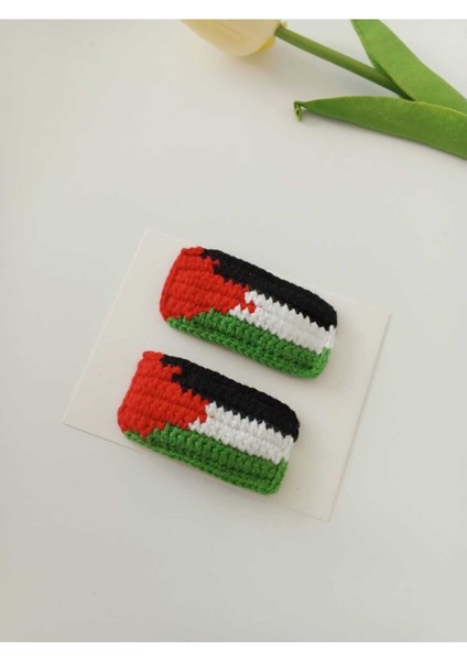Filistin Devlet Bayrağı Özel Tasarım % 100 Cotton El Emeği 2'li Çıt Çıt Toka Set