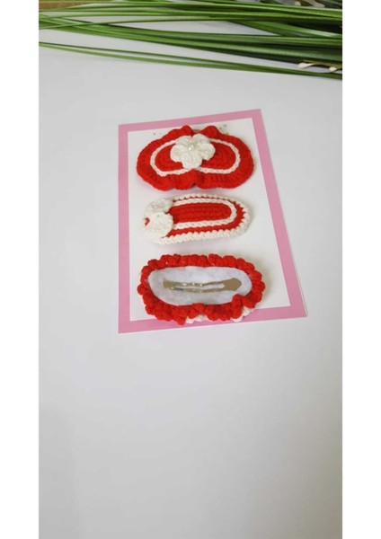 Kırmızı Zerafet 3'lü El Emeği Kırmızı Renk % 100 Cotton Karma Çıt Çıt Toka Setler