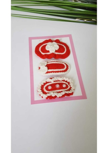 Kırmızı Zerafet 3'lü El Emeği Kırmızı Renk % 100 Cotton Karma Çıt Çıt Toka Setler