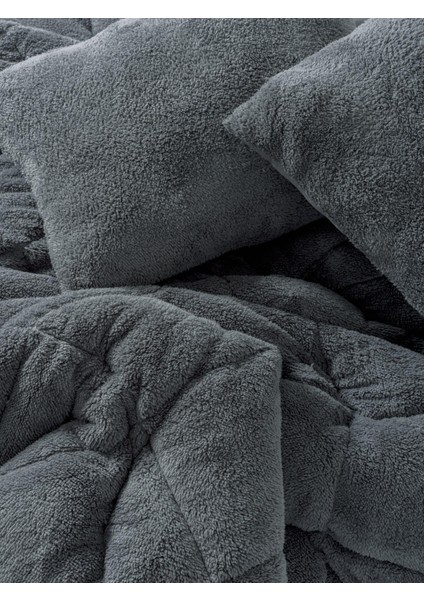 Çift Kişilik Peluş Yorgan Seti Gri modelleri