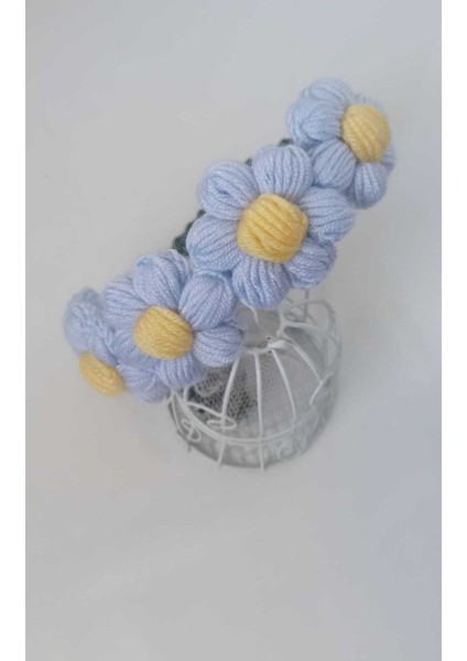 Mavi Papatya Örgü Handmade Taç