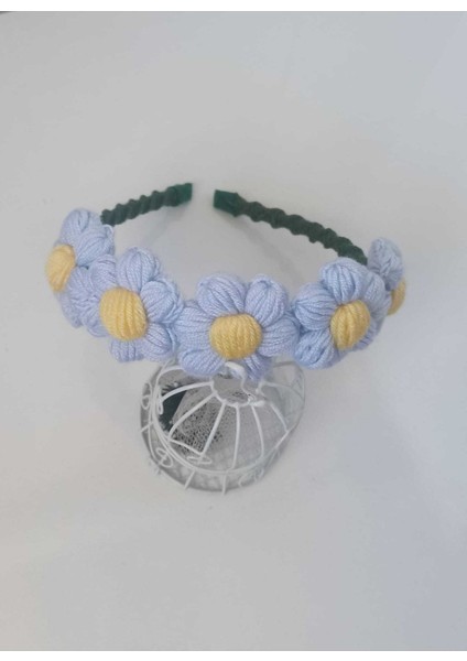 Mavi Papatya Örgü Handmade Taç