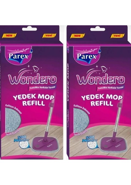 Wondero Otomatik Temizlik Seti Yedek Mop 2li Avantaj Paketi, Pare x , Gri̇, 15 cm