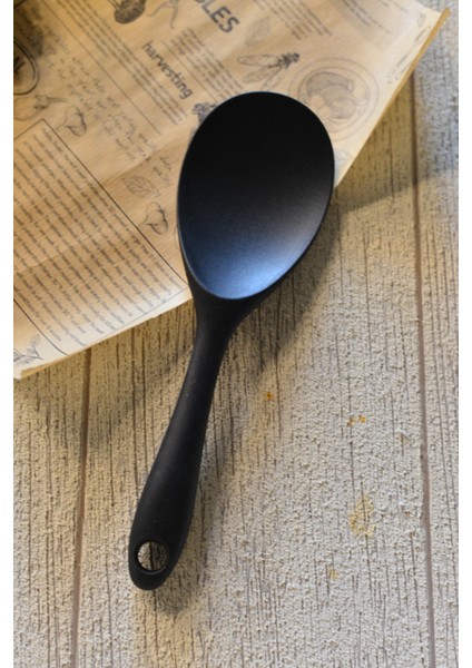 Sert Uçlu Silikon Pilav Kaşığı Yüksek Isıya Dayanıklı Yanmaz Yapışmaz Silikon Kaşık 22 Cm - Siyah fırsatları