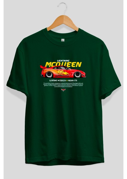 Lightning Mqueen Ön Baskılı Oversize T-Shirt Erkek Kadın Unisex Pamuk Bisiklet Yaka modelleri