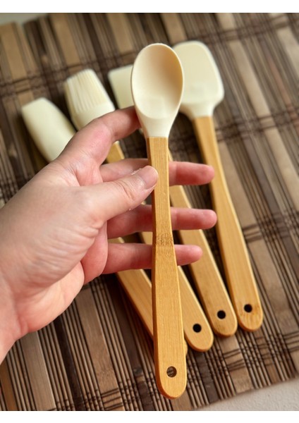Betty 5 Li Mini Bambu Spatula Seti - Krem